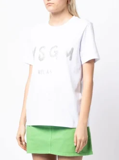 Msgm Donna T-shirt Bianco Stampa Logo Milano