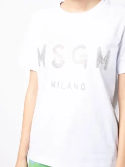 Msgm Donna T-shirt Bianco Stampa Logo Milano