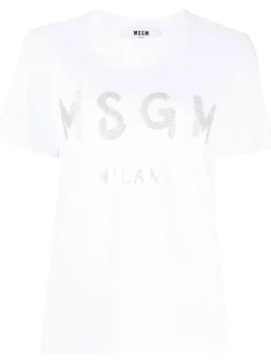 Msgm Donna T-shirt Bianco Stampa Logo Milano