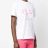 Msgm Donna T-shirt Bianco-Rosa Stampa Logo Milano