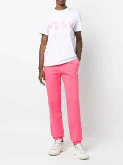 Msgm Donna T-shirt Bianco-Rosa Stampa Logo Milano