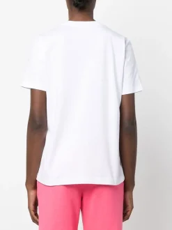Msgm Donna T-shirt Bianco-Rosa Stampa Logo Milano