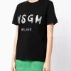 Msgm Donna T-shirt Nero Stampa Logo Milano