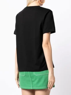Msgm Donna T-shirt Nero Stampa Logo Milano