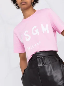 Msgm Donna T-shirt Rosa Stampa Logo Milano