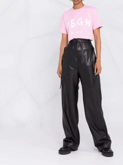 Msgm Donna T-shirt Rosa Stampa Logo Milano