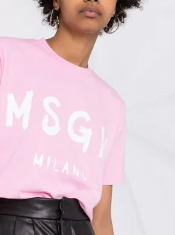 Msgm Donna T-shirt Rosa Stampa Logo Milano