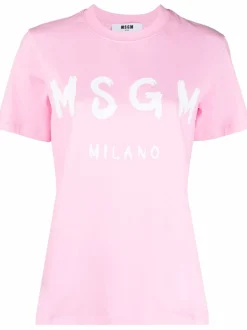 Msgm Donna T-shirt Rosa Stampa Logo Milano