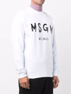 Msgm Felpa Bianco Uomo Stampa Logo Milano