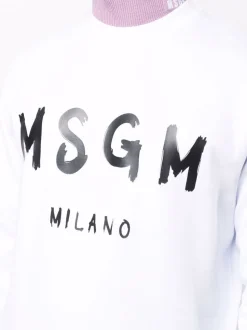 Msgm Felpa Bianco Uomo Stampa Logo Milano
