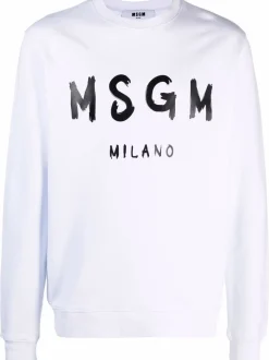 Msgm Felpa Bianco Uomo Stampa Logo Milano