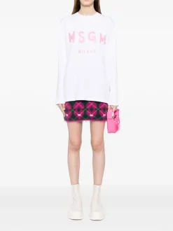 Msgm T-shirt Bianco Donna Logo Milano Maniche Lunghe