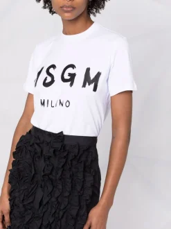 Msgm T-shirt Bianco Donna Stampa Logo Milano