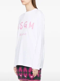Msgm T-shirt Bianco Donna Logo Milano Maniche Lunghe