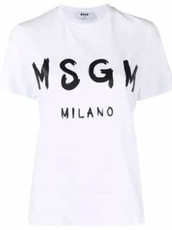 Msgm T-shirt Bianco Donna Stampa Logo Milano