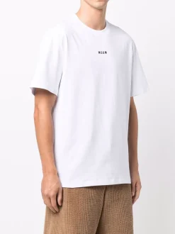 Msgm T-shirt Bianco Uomo Stampa Micro Logo