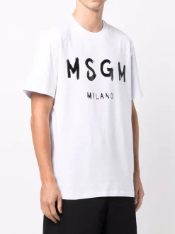 Msgm T-shirt Bianco Uomo Stampa Logo Milano