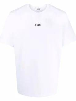 Msgm T-shirt Bianco Uomo Stampa Micro Logo