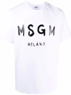 Msgm T-shirt Bianco Uomo Stampa Logo Milano