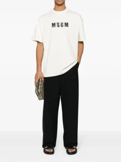 MSGM T-shirt Jersey Morbido Bianco/Nero Logo Stampatello