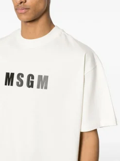 MSGM T-shirt Jersey Morbido Bianco/Nero Logo Stampatello