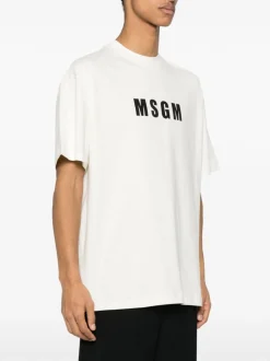 MSGM T-shirt Jersey Morbido Bianco/Nero Logo Stampatello