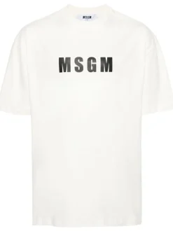 MSGM T-shirt Jersey Morbido Bianco/Nero Logo Stampatello