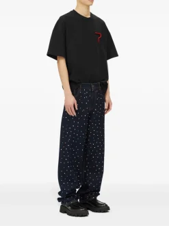 Msgm T-shirt Nero Uomo con Applicazione Rossa