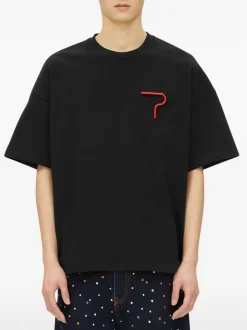 Msgm T-shirt Nero Uomo con Applicazione Rossa