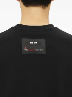 Msgm T-shirt Nero Uomo con Applicazione Rossa