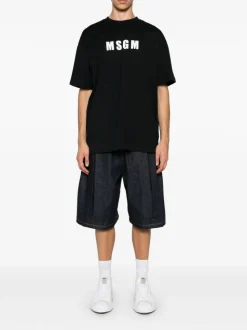 Msgm T-shirt Nero Uomo Logo Stampatello