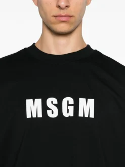 Msgm T-shirt Nero Uomo Logo Stampatello
