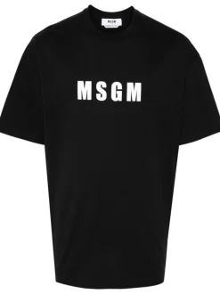 Msgm T-shirt Nero Uomo Logo Stampatello