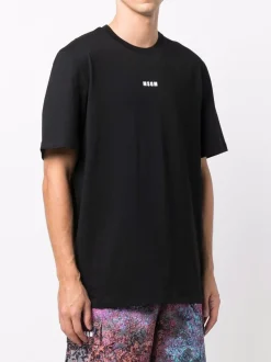 Msgm T-shirt Nero Uomo Stampa Micro Logo