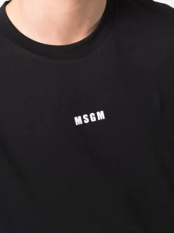 Msgm T-shirt Nero Uomo Stampa Micro Logo