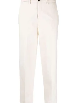 Pantalone Beige in Tessuto Froissé con Taglio Crop e Gamba Affusolata