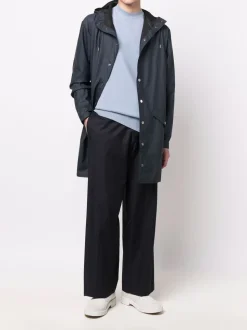 Rains Giubbotto Blu Uomo Impermeabile Dritto Lungo