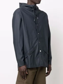 Rains Giubbotto Blu Uomo Impermeabile Dritto Cappuccio