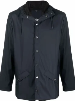 Rains Giubbotto Blu Uomo Impermeabile Dritto Cappuccio