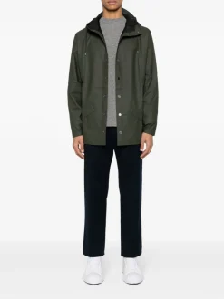 Rains Giubbotto Verde Uomo Impermeabile Dritto Cappuccio
