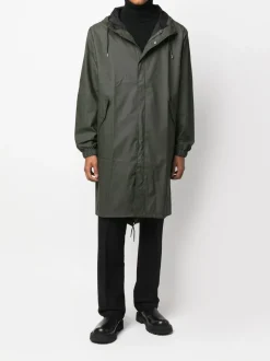 Rains Giubbotto Verde Uomo Impermeabile Lungo Cappuccio