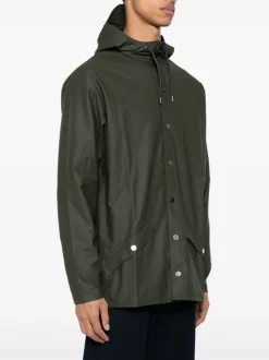 Rains Giubbotto Verde Uomo Impermeabile Dritto Cappuccio