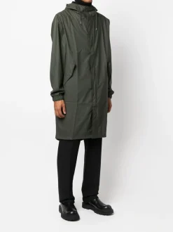 Rains Giubbotto Verde Uomo Impermeabile Lungo Cappuccio