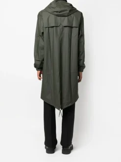 Rains Giubbotto Verde Uomo Impermeabile Lungo Cappuccio
