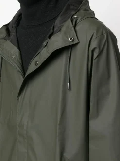 Rains Giubbotto Verde Uomo Impermeabile Lungo Cappuccio