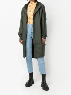 Rains Giubbotto Verde Uomo Impermeabile Lungo Cappuccio