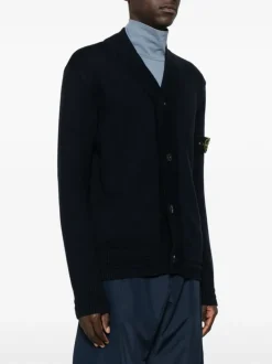 Stone Island Cardigan Blu Uomo Patch Compass