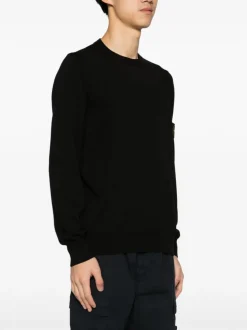 Stone Island Maglia Nero Uomo Patch Logo Compass