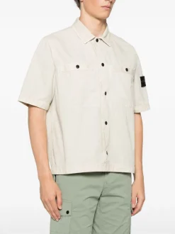 Stone Island Uomo Camicia Marrone Maniche Corte