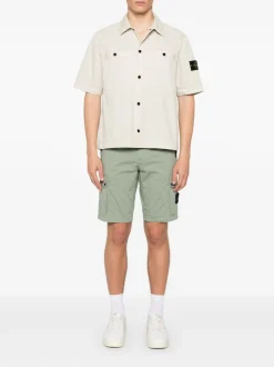 Stone Island Uomo Camicia Marrone Maniche Corte